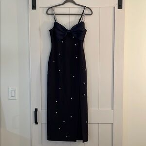 Navy Sequin Embellished Sheath Cocktail Dress